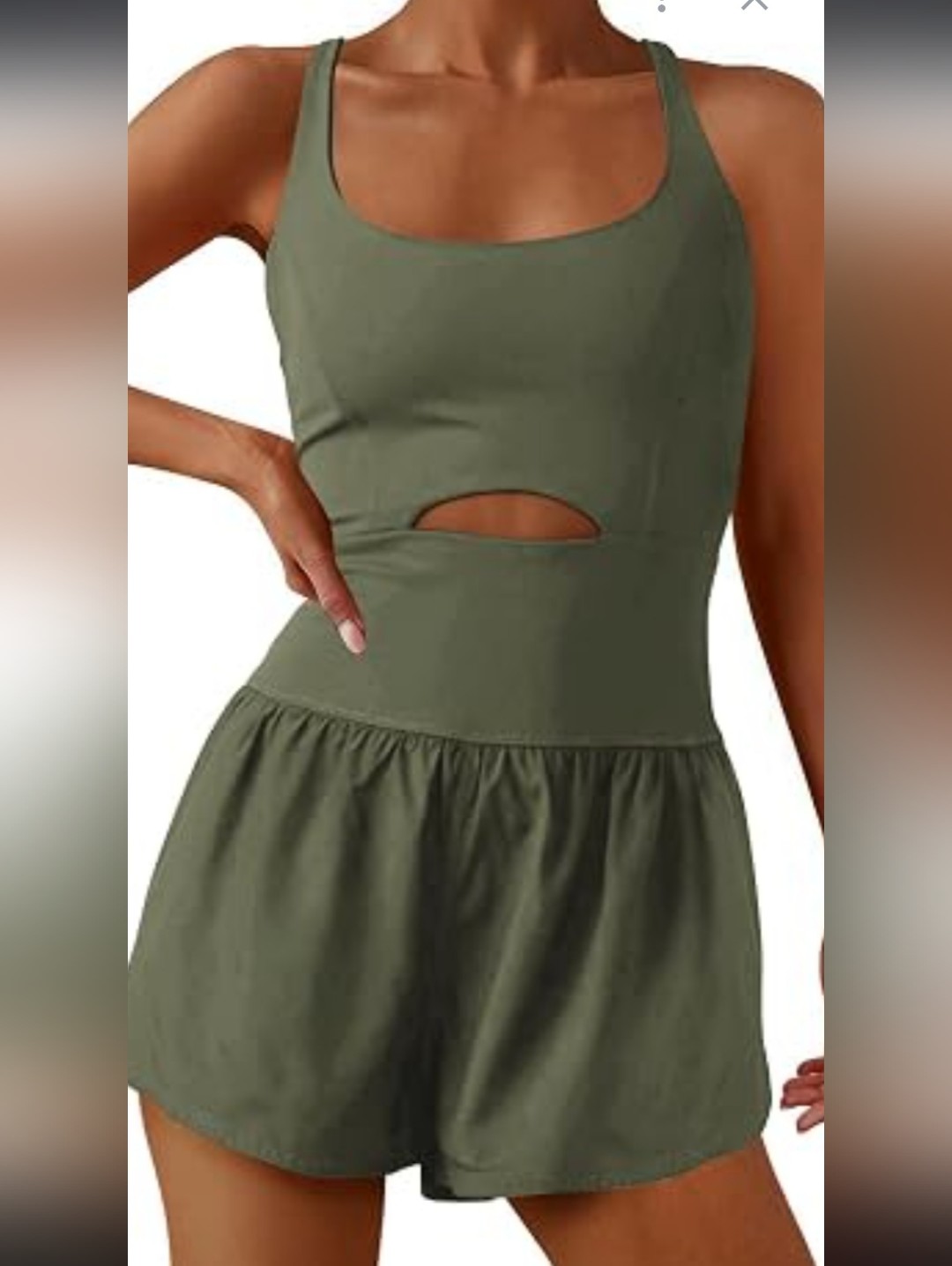Anrabess Nwt Womens Olive Green Athleisure Activewear Romper Size Medium